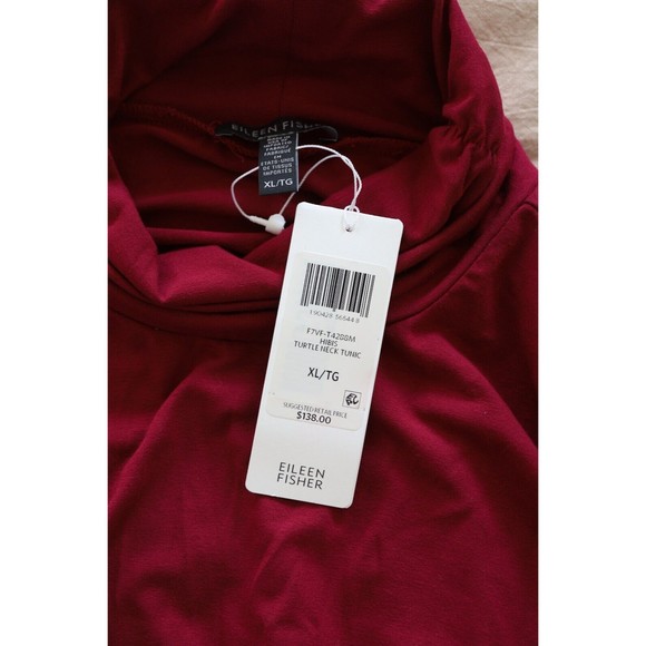NWT EILEEN FISHER Womens XL Hibiscus Viscose Jersey High/Low Turtleneck Tunic - Picture 5 of 8